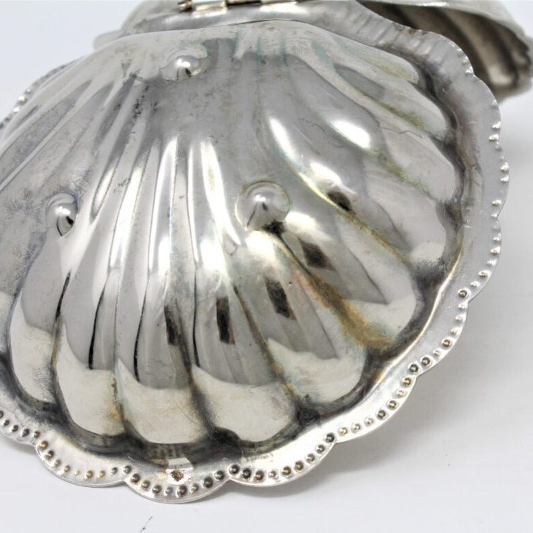 Condiment Dish, Shell Shaped Silverplate, Hinged, Vintage
