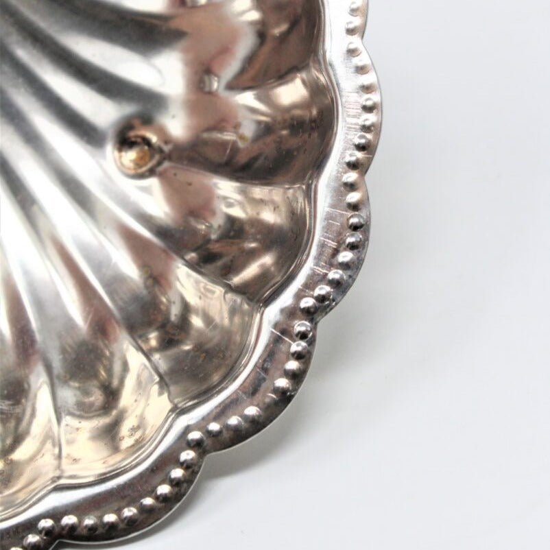 Condiment Dish, Shell Shaped Silverplate, Hinged, Vintage