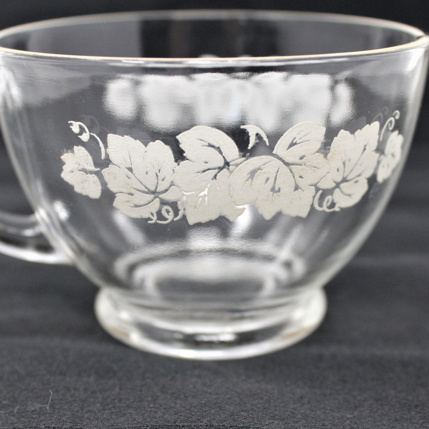 Punch Bowl Set, White Enamel Leaves, 13 Pcs, Glass, Vintage