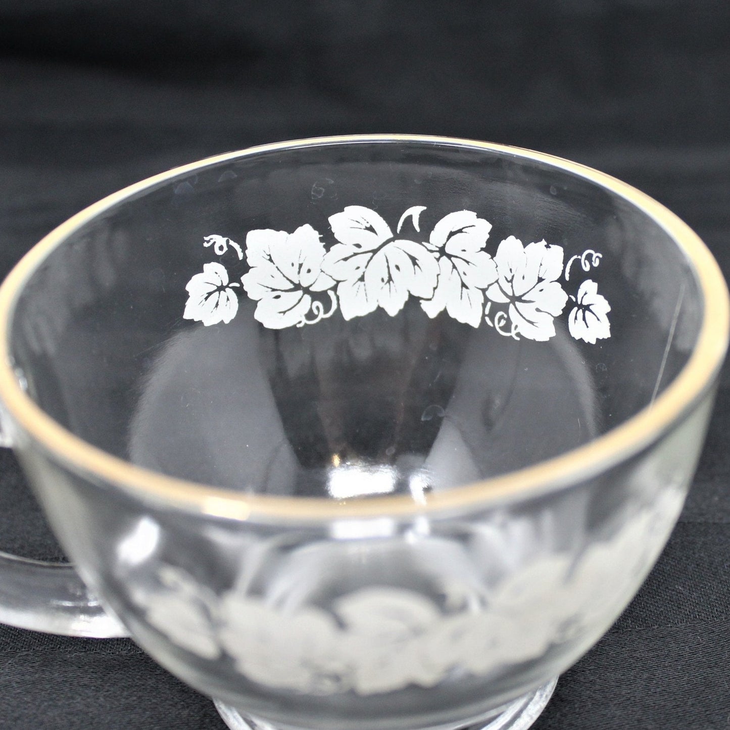 Punch Bowl Set, White Enamel Leaves, 13 Pcs, Glass, Vintage