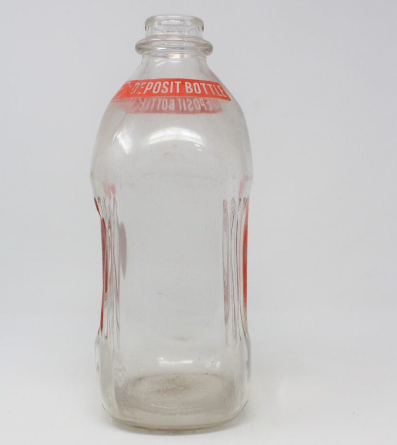 Half Gallon Glass Milk Bottle With Red Plastic Handle, Milk