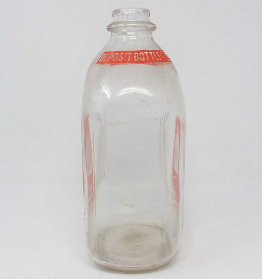 Milk Bottle, Miller Dairy, Orange Pyro ACL, Half Gallon, Indiana, Vintage