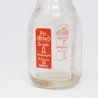 Milk Bottle, Miller Dairy, Orange Pyro ACL, Half Pint, Indiana, Vintage