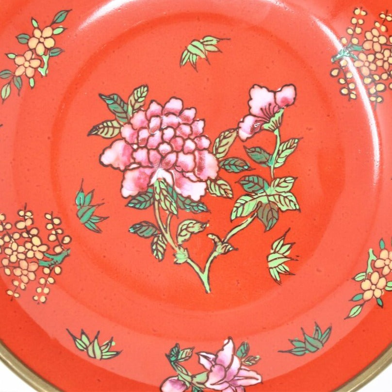 Decorative Bowl, ACF, Oriental Flowers, Brass Encased, Vintage Japan