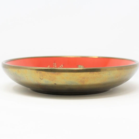 Bowl, Shallow Bowl, ACF, Enamel Oriental Flowers, Brass Encased, Decorative, Vintage Japan