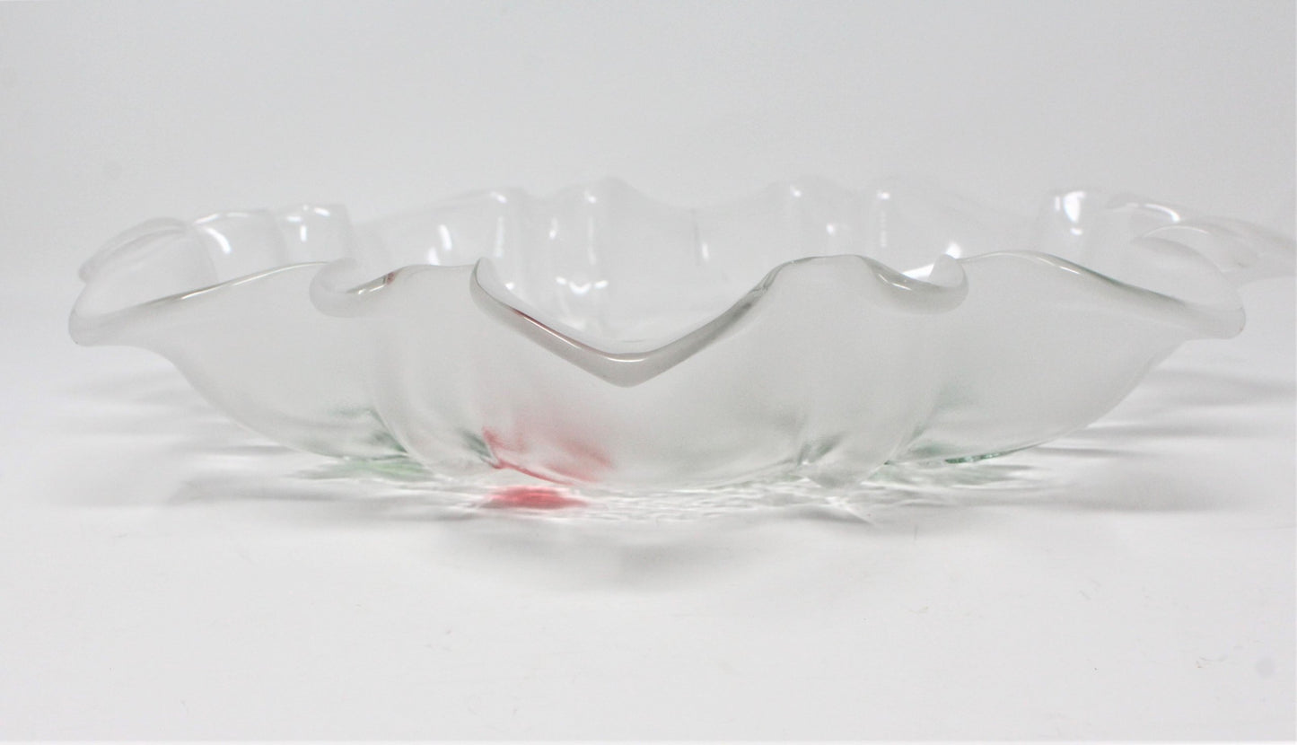 Platter / Round Bowl, Mikasa, Christmas Story, Frosted / Embossed Glass, Vintage, 13"