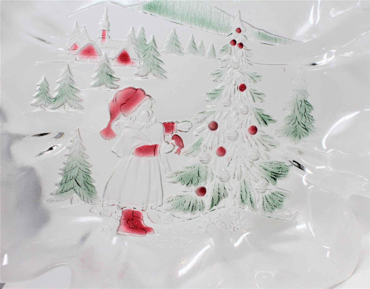 Platter / Round Bowl, Mikasa, Christmas Story, Frosted / Embossed Glass, Vintage, 13"