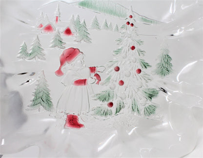 Platter / Round Bowl, Mikasa, Christmas Story, Frosted / Embossed Glass, Vintage, 13"