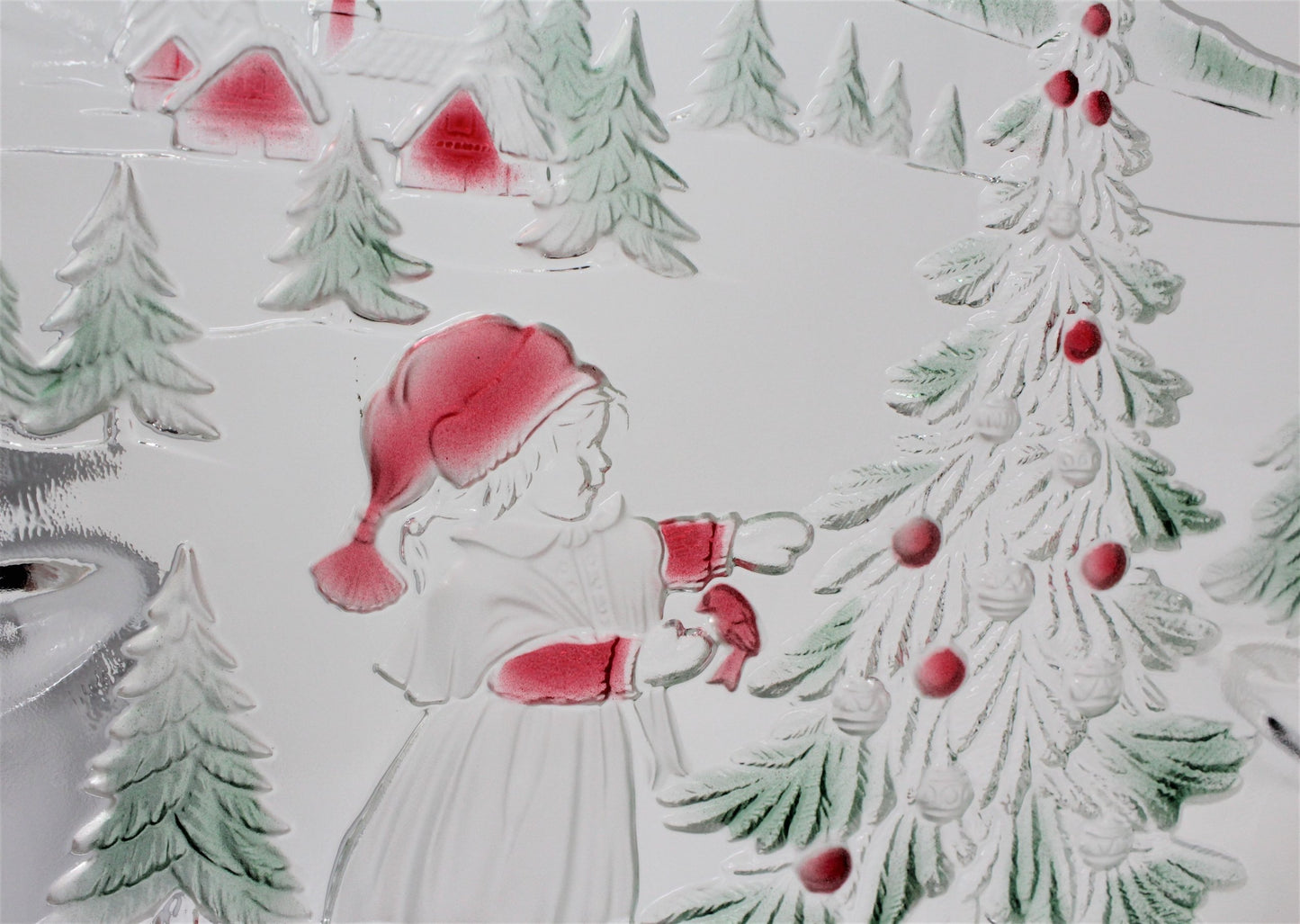 Platter / Round Bowl, Mikasa, Christmas Story, Frosted / Embossed Glass, Vintage, 13"