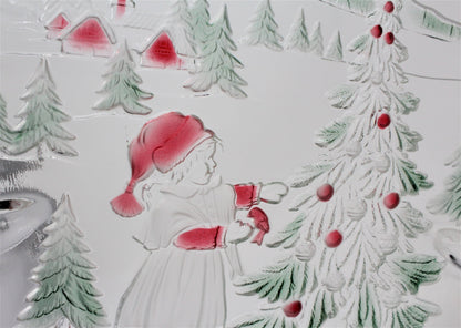 Platter / Round Bowl, Mikasa, Christmas Story, Frosted / Embossed Glass, Vintage, 13"