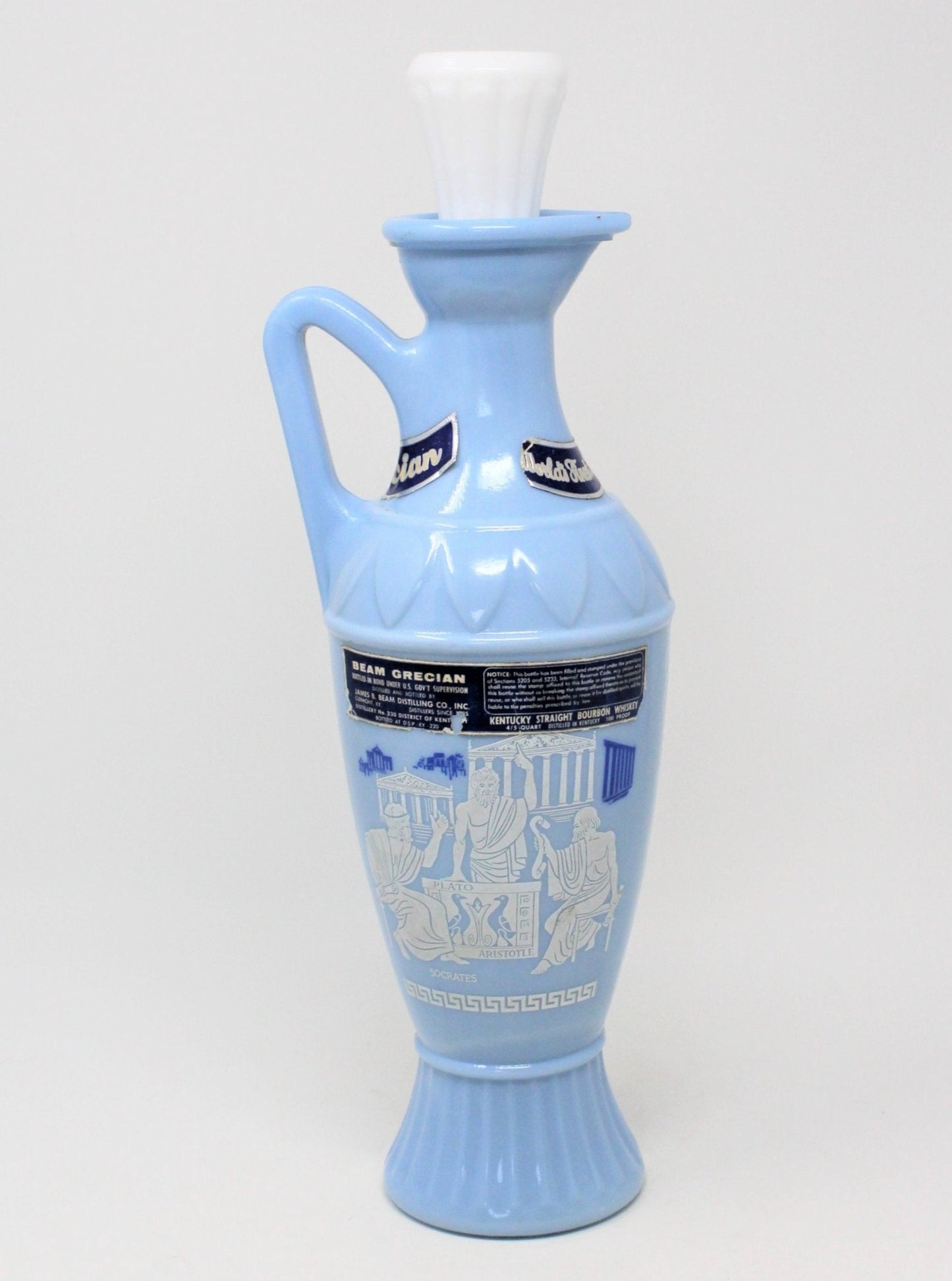 Decanter with Stopper, Jim Beam, Blue & White, Greek Philosophers, Vintage Barware