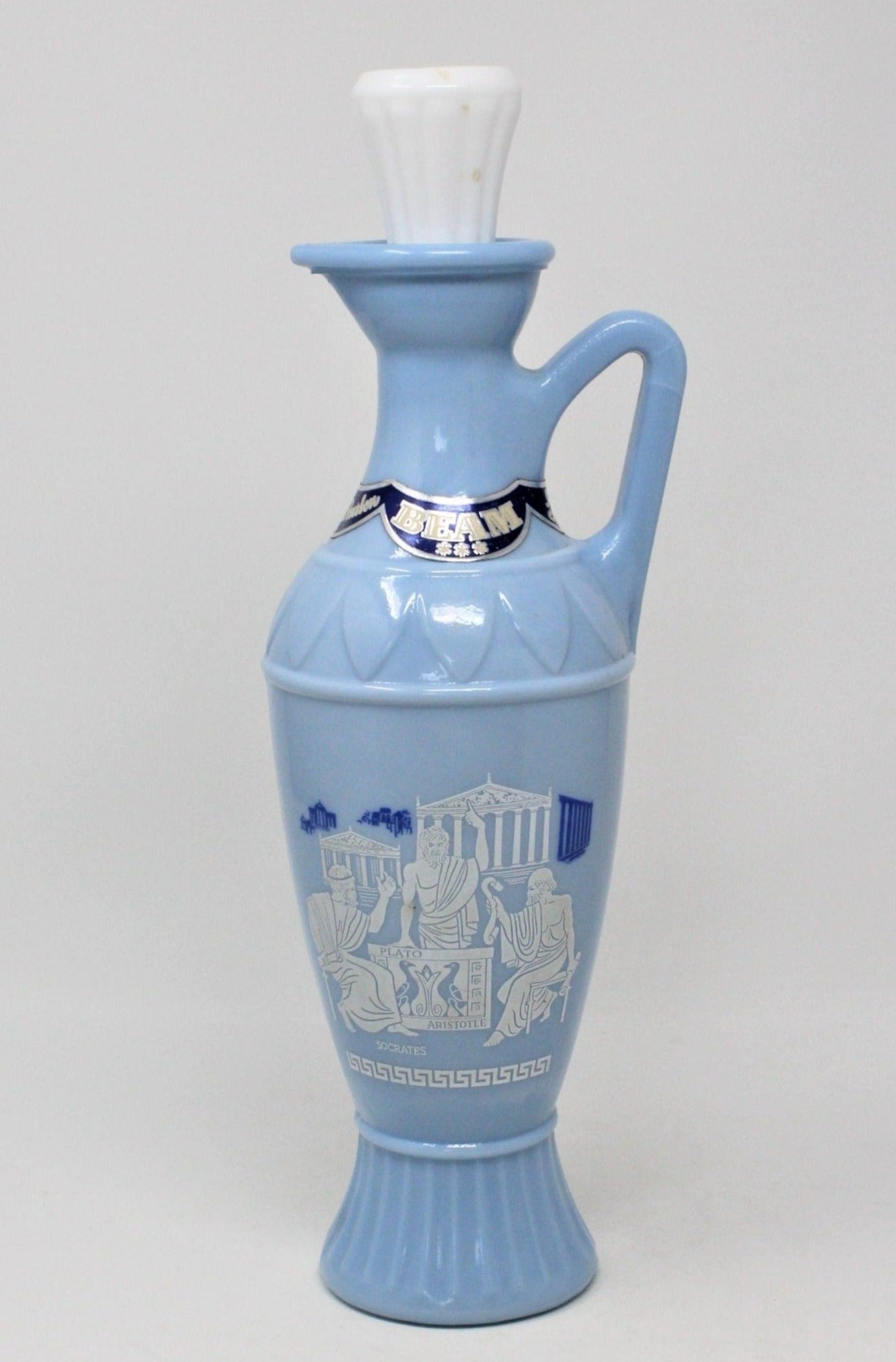 Decanter with Stopper, Jim Beam, Blue & White, Greek Philosophers, Vintage Barware
