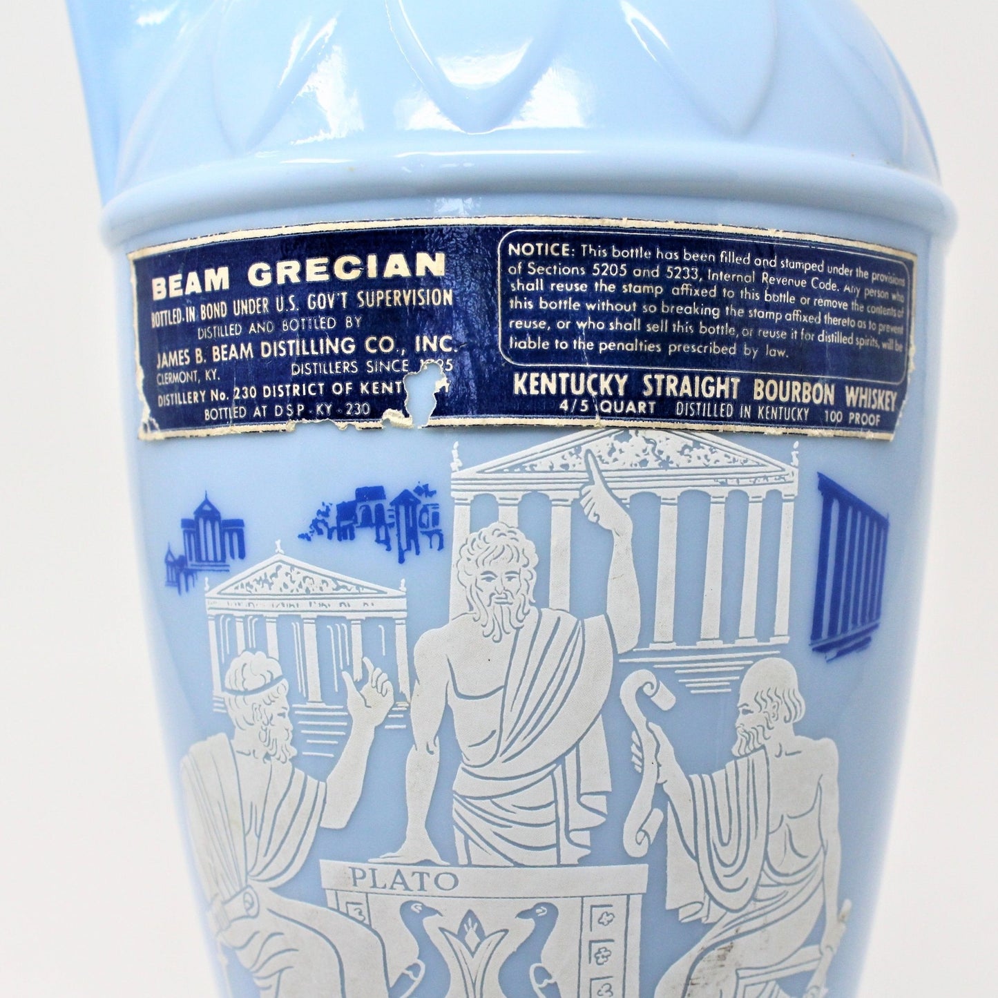 Decanter with Stopper, Jim Beam, Blue & White, Greek Philosophers, Vintage Barware