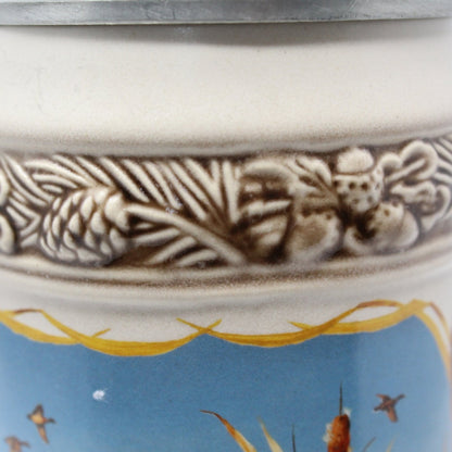 Beer Stein, German Ceramic Stein With Metal Lid, Black Labrador, Vintage