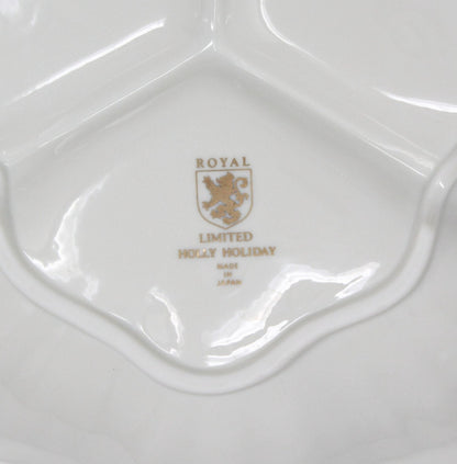 Candy Dish, Divided with Handle, Royal Limited, Holly Holiday, Vintage, SOLD