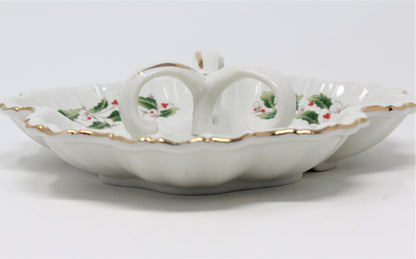 Candy Dish, Divided with Handle, Royal Limited, Holly Holiday, Vintage, SOLD