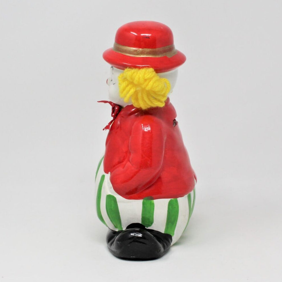 Coin Bank, Clown with Bowler Hat & Yarn Hair, Ceramic, Vintage