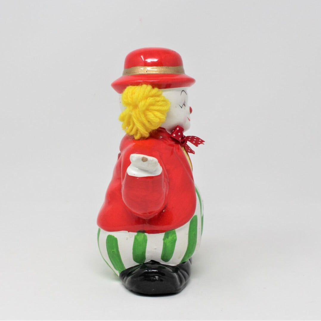 Coin Bank, Clown with Bowler Hat & Yarn Hair, Ceramic, Vintage