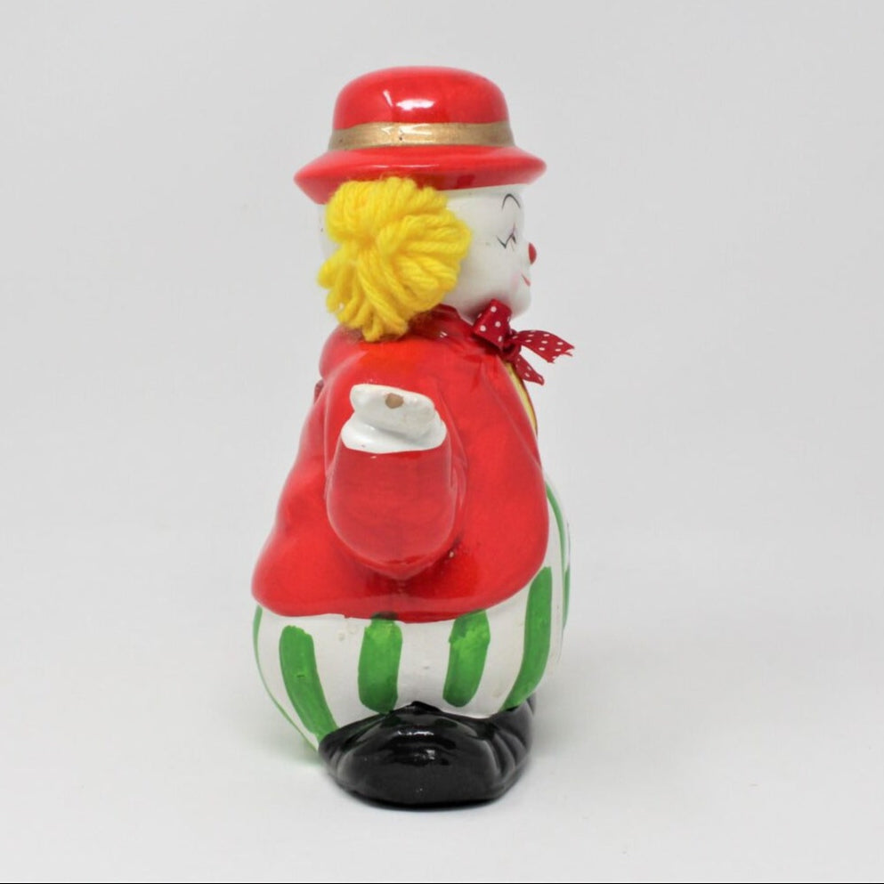 Coin Bank, Clown with Bowler Hat & Yarn Hair, Ceramic, Vintage