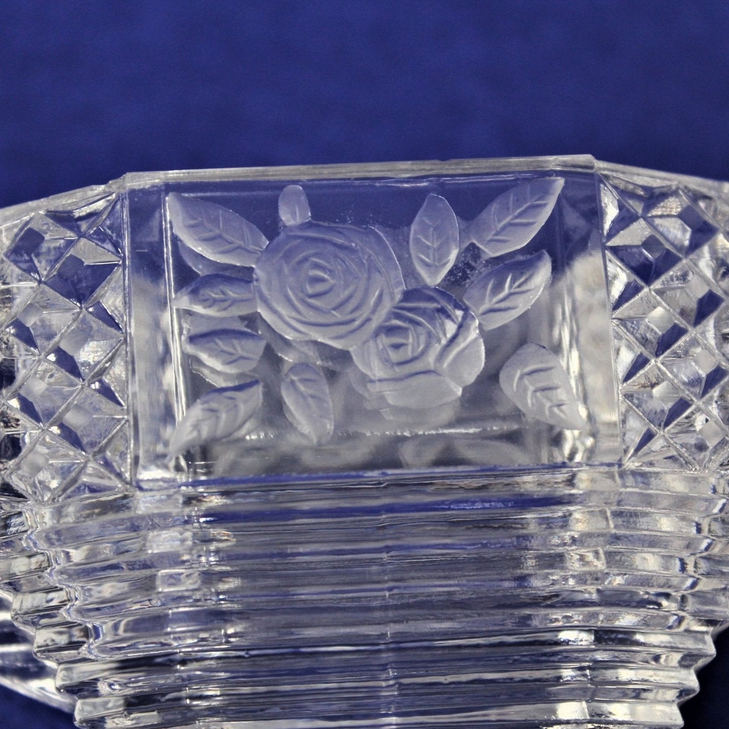 Creamer & Sugar with Tray, Roses Etched Glass, Art Deco Style, Japan