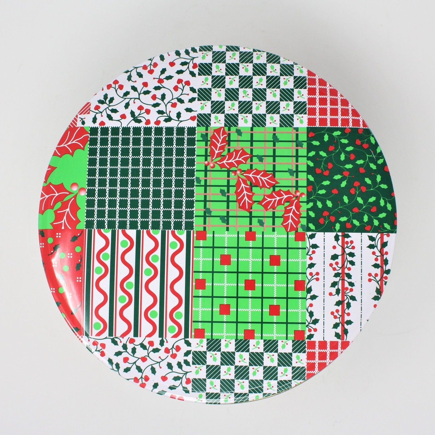 Gift Tin / Cookie Tin, Christmas Quilter's Patchwork, Round, Vintage