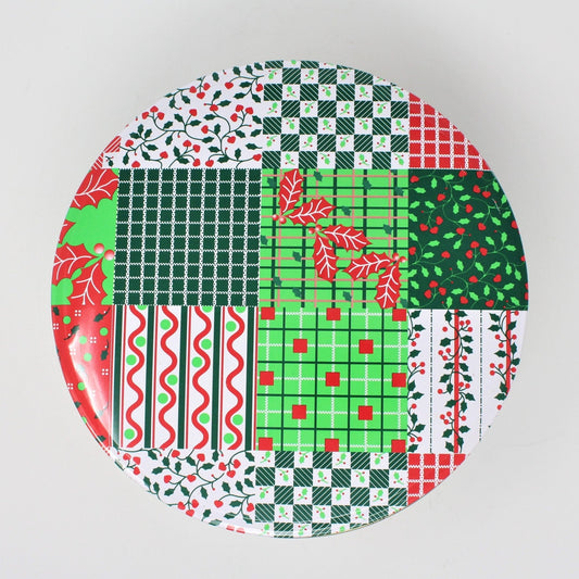 Gift Tin / Cookie Tin, Christmas Quilter's Patchwork, Round, Vintage