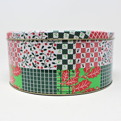Gift Tin / Cookie Tin, Christmas Quilter's Patchwork, Round, Vintage