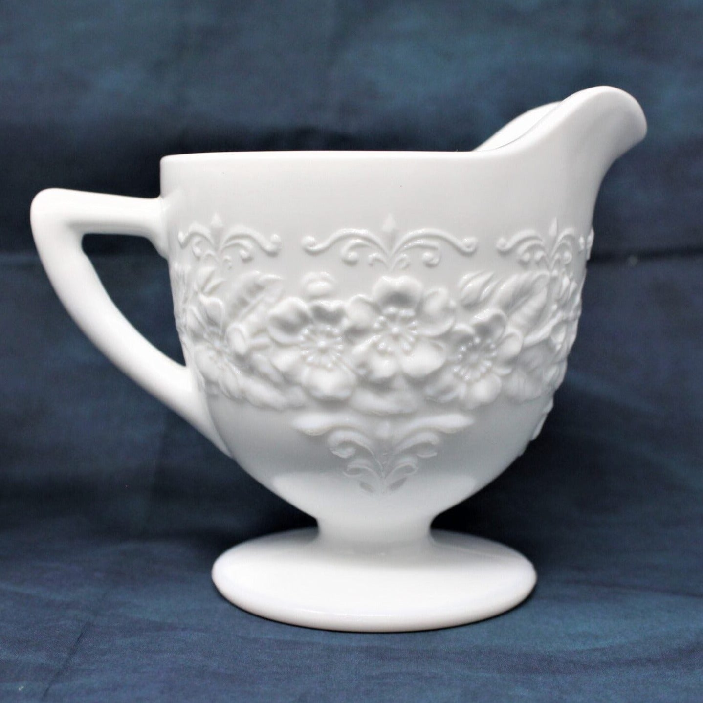 Creamer & Open Sugar, Indiana Glass, Orange Blossom, Milk Glass, Vintage