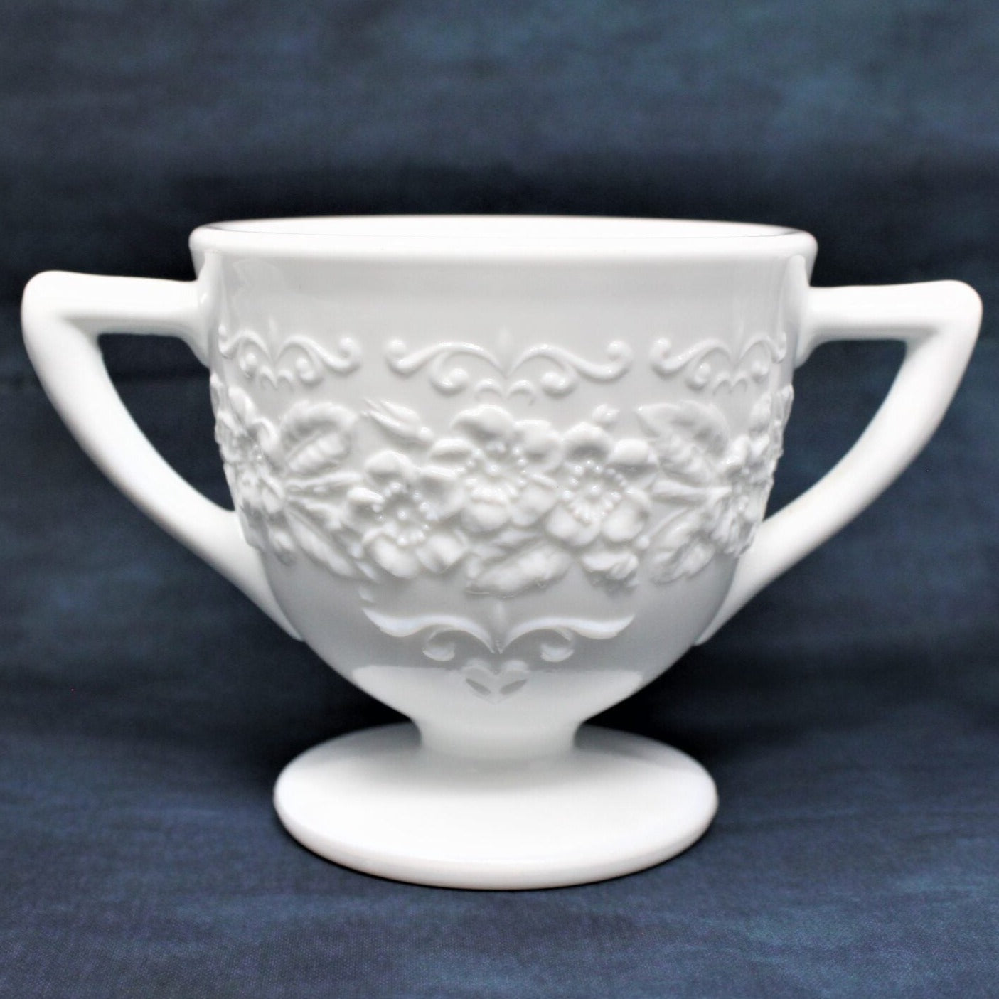 Creamer & Open Sugar, Indiana Glass, Orange Blossom, Milk Glass, Vintage