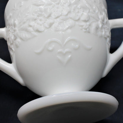 Creamer & Open Sugar, Indiana Glass, Orange Blossom, Milk Glass, Vintage