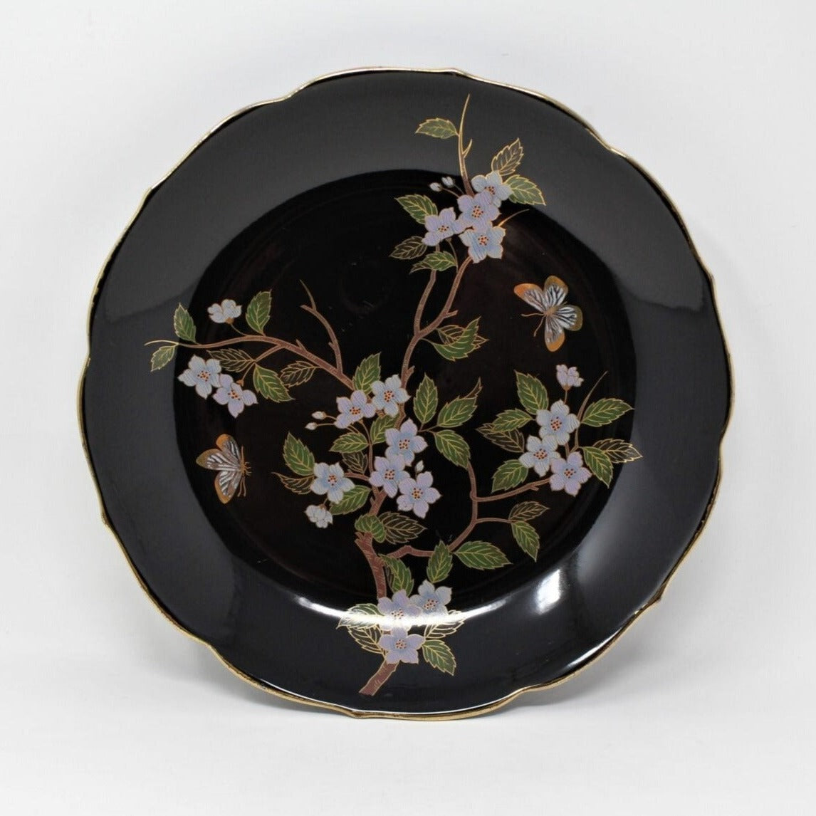 Decorative Plate, OMC / Otagiri, Noire Oriental Cherry Blossoms, Vintage