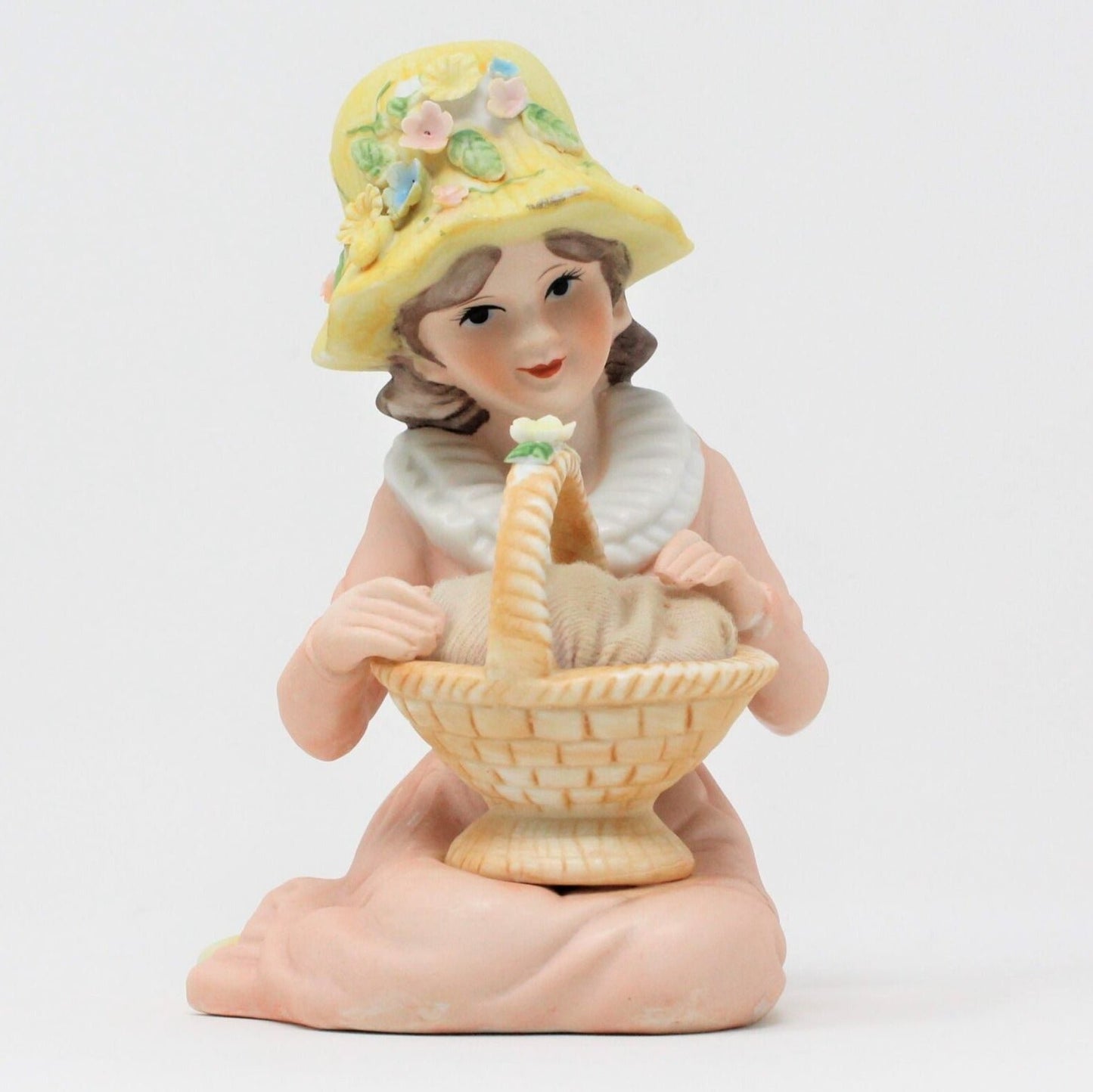 Pincushion Figurine, Ardalt, Girl with Basket, Vintage