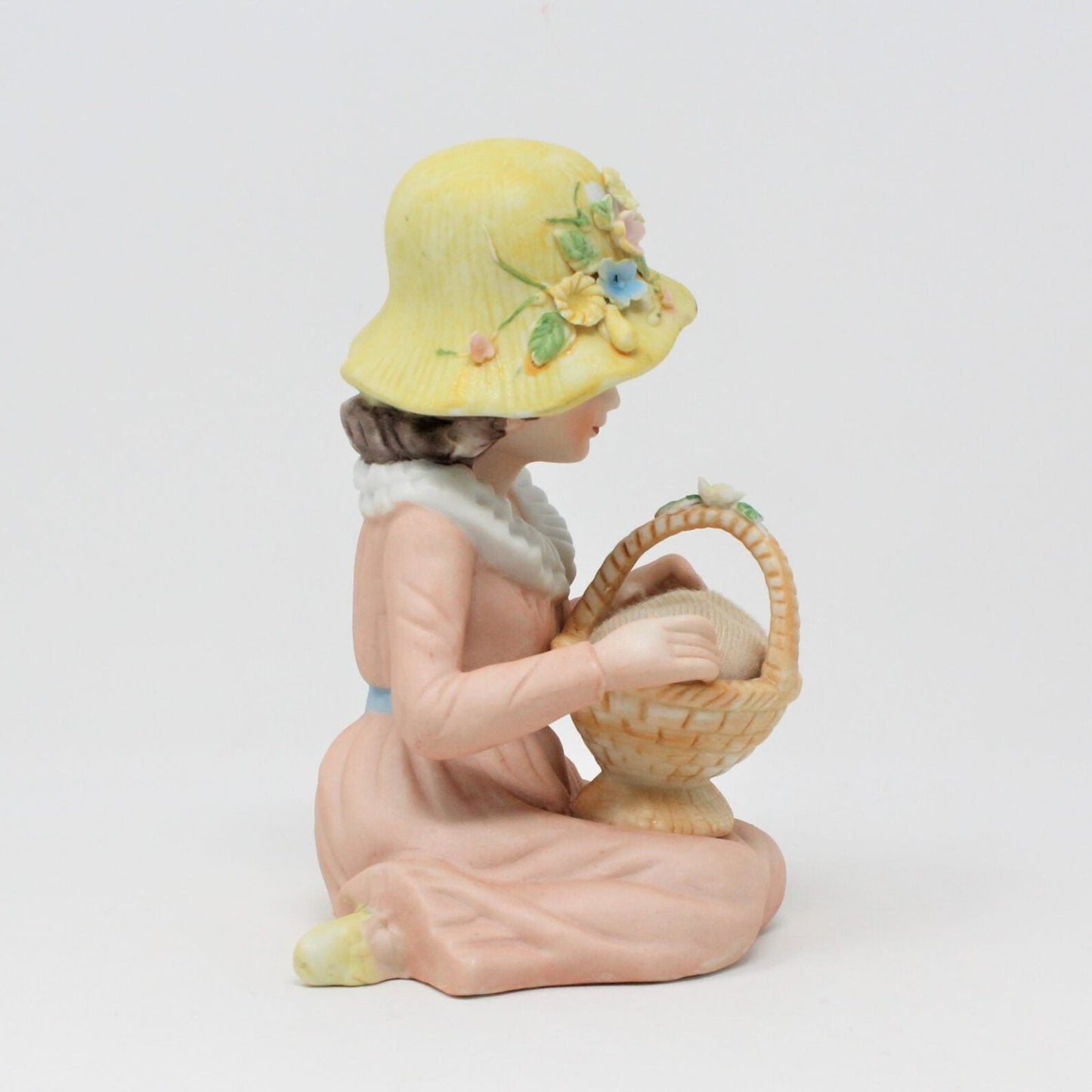 Pincushion Figurine, Ardalt, Girl with Basket, Vintage