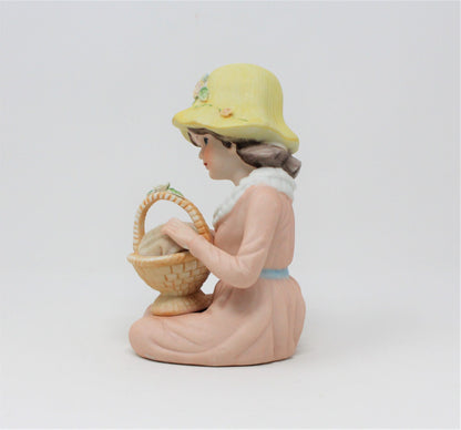 Pin Cushion Figurine, Ardalt, Girl with Basket, Vintage