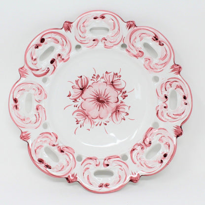 Decorative Plates, Hand Painted Portugal Pink Flowers, Reticulated, Set of 4, Vintage