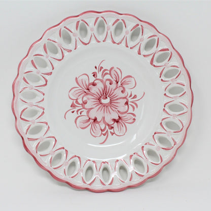 Decorative Plates, Hand Painted Portugal Pink Flowers, Reticulated, Set of 4, Vintage