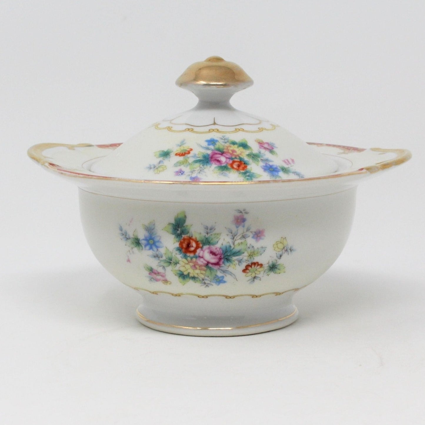 Sugar Bowl with Lid, Versailles China, Floral Pattern, Japan