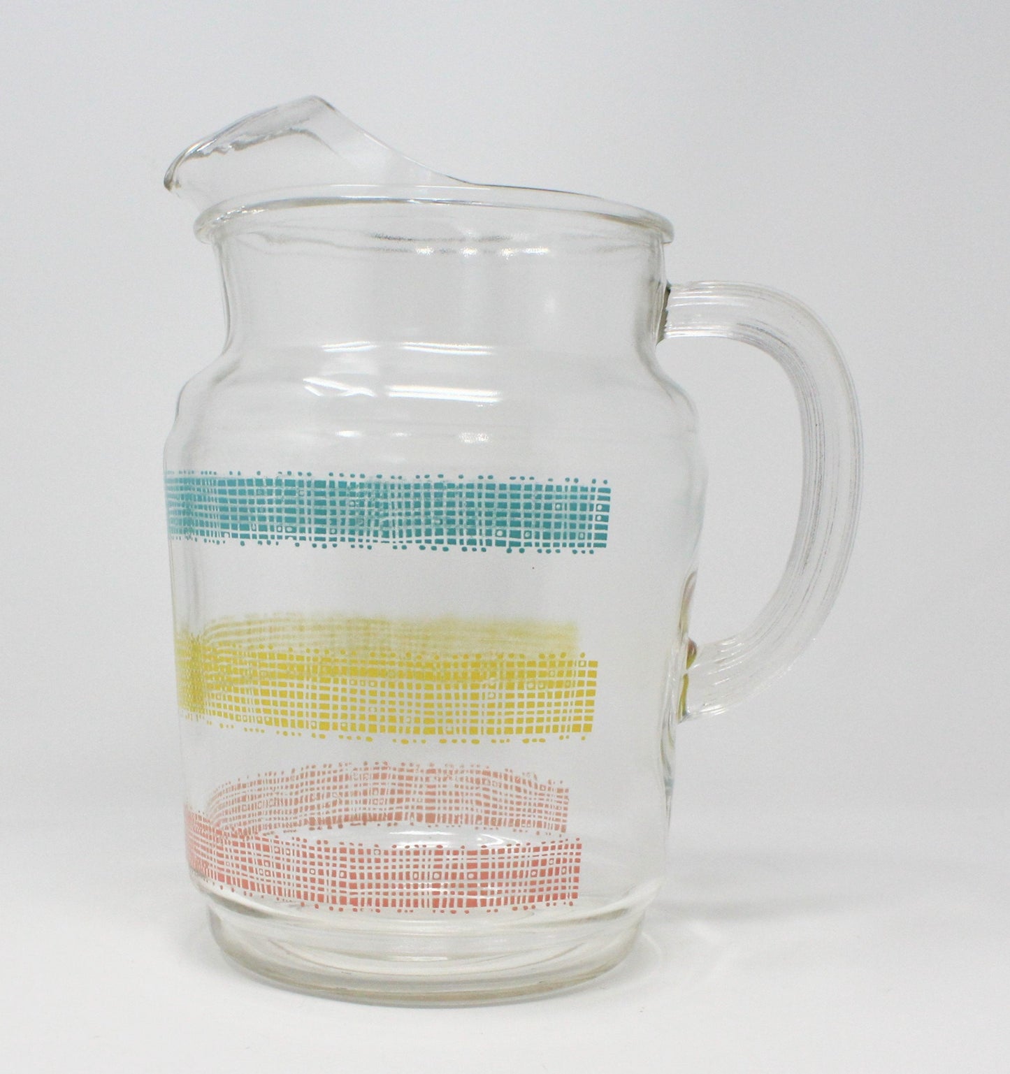 Pitcher, Hazel Atlas, Pastel Stripes, Blue Yellow Pink, Vintage