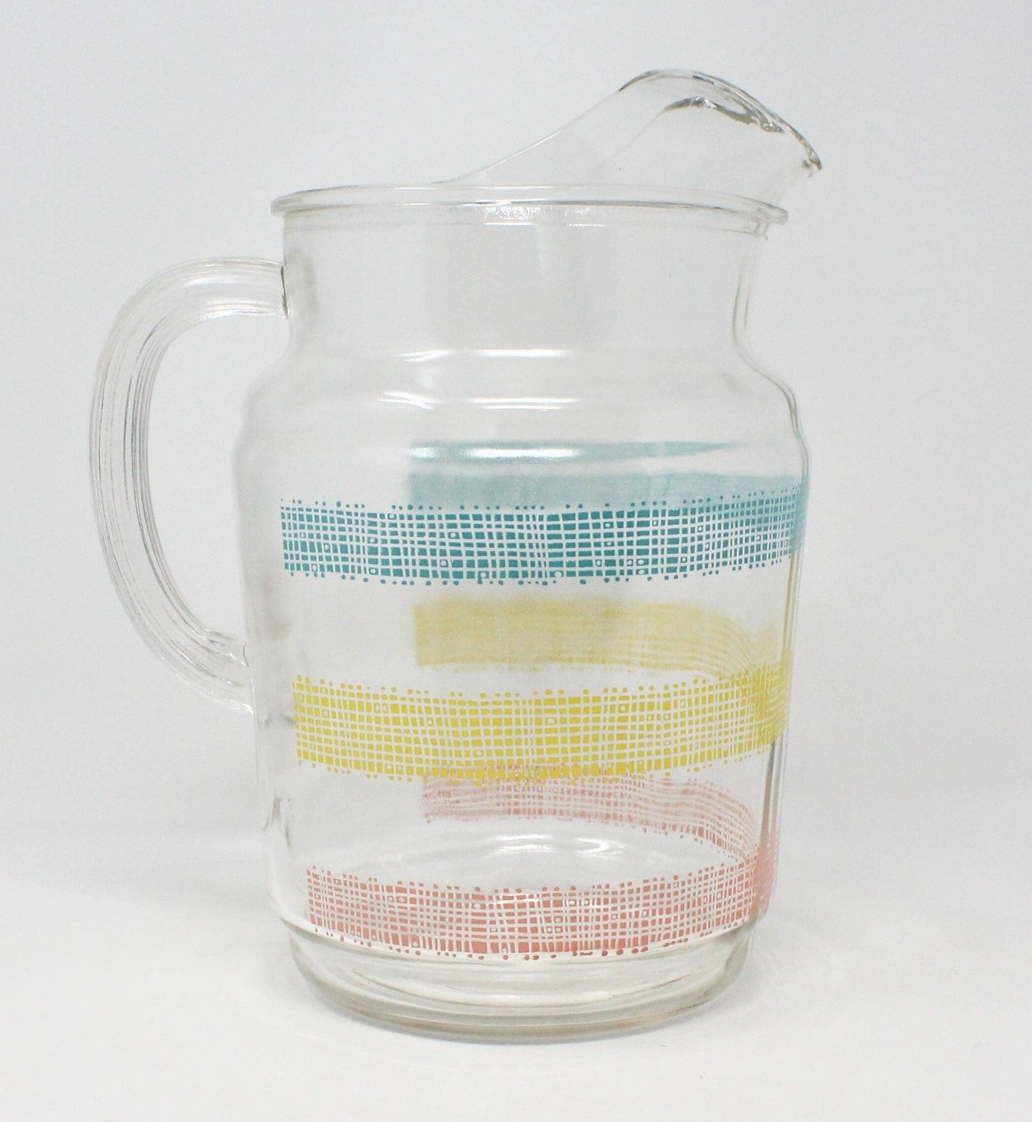 Pitcher, Hazel Atlas, Pastel Stripes, Blue Yellow Pink, Vintage