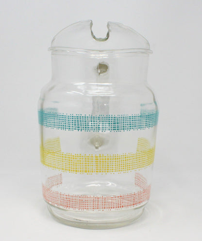 Pitcher, Hazel Atlas, Pastel Stripes, Blue Yellow Pink, Vintage