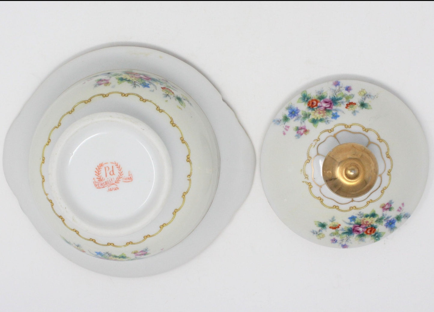 Sugar Bowl with Lid, Versailles China, Floral Pattern, Japan