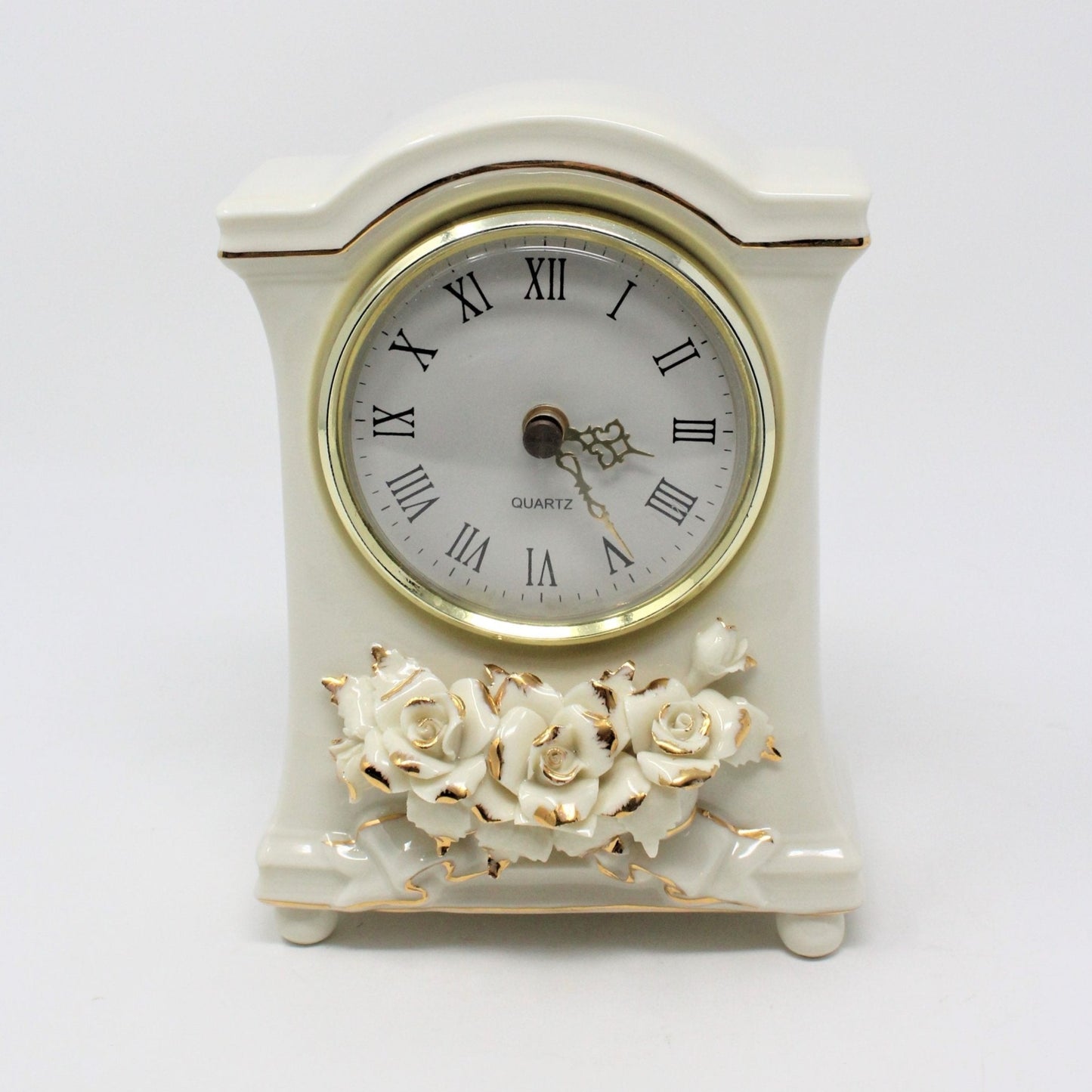 vintage Avon porcelain clock, Winter Rose