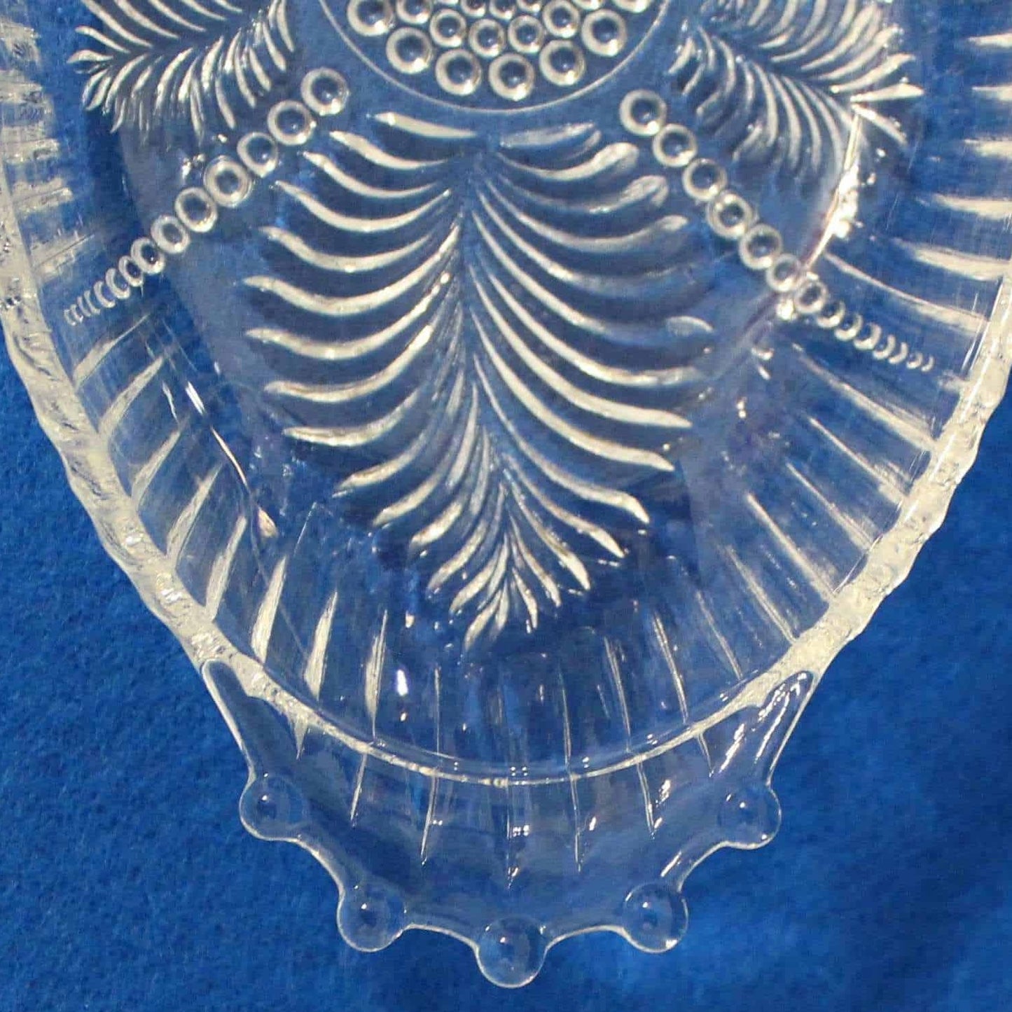 Relish Dish, Oyster, Beaded Fern, Glass, Vintage