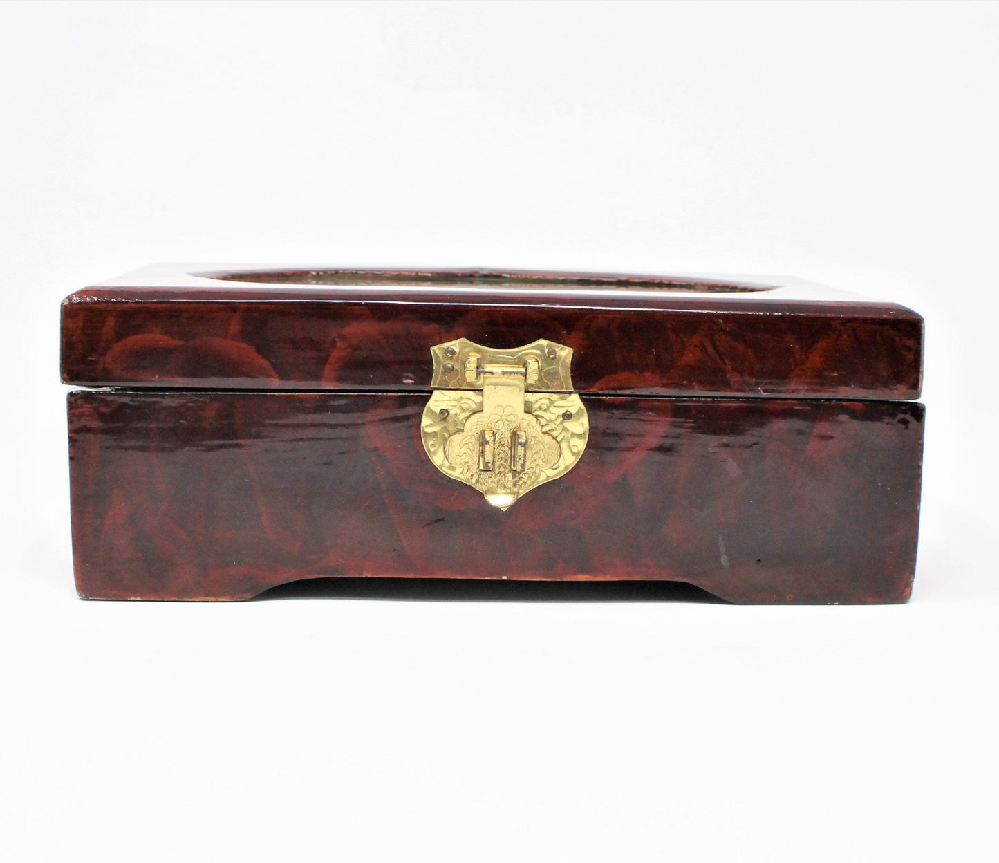 Box, Jewelry Box, Shell Art, Oriental Lotus Flower, Lacquered, Vintage