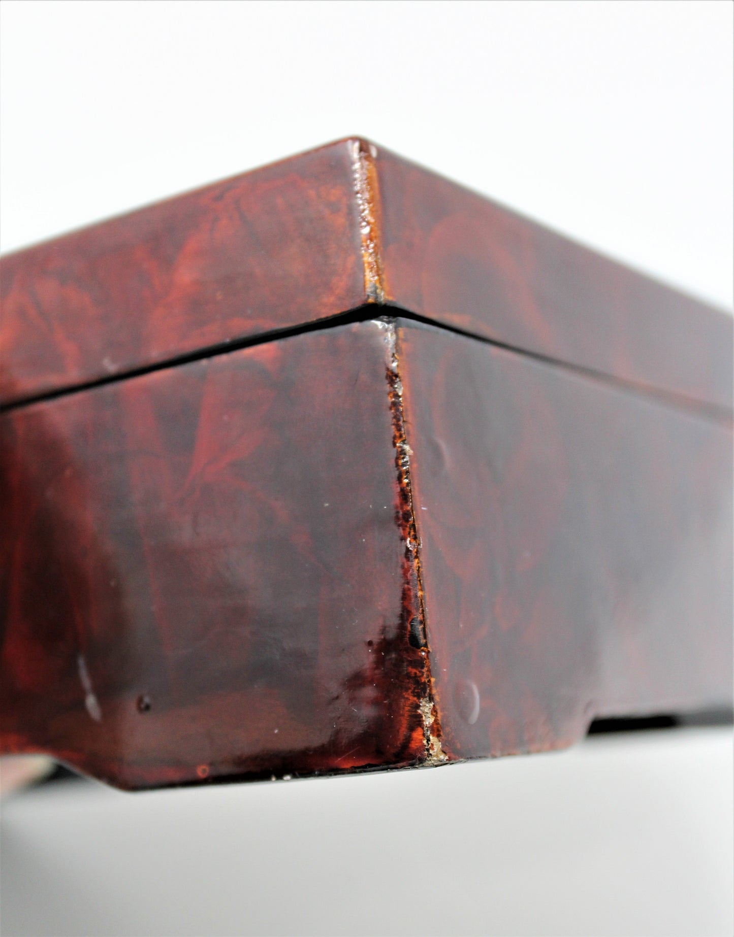 Box, Jewelry Box, Shell Art, Oriental Lotus Flower, Lacquered, Vintage