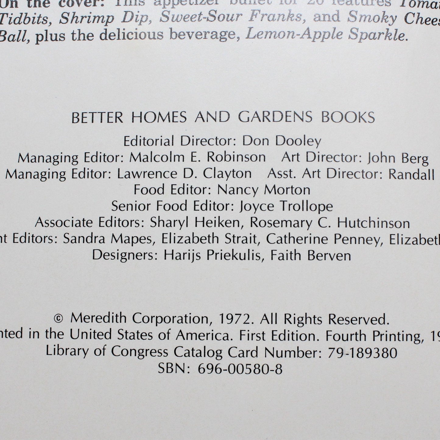 Book, Better Homes & Gardens, Recipes for Entertaining, Hardcover, Vintage 1974