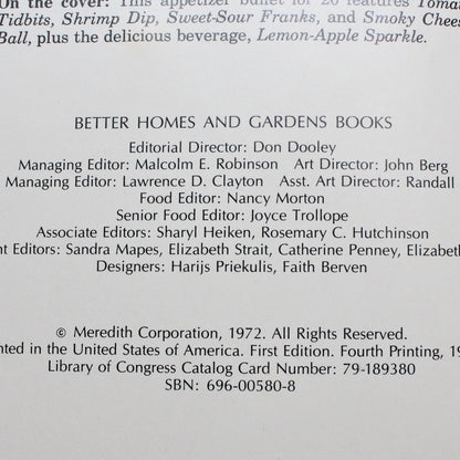 Book, Better Homes & Gardens, Recipes for Entertaining, Hardcover, Vintage 1974