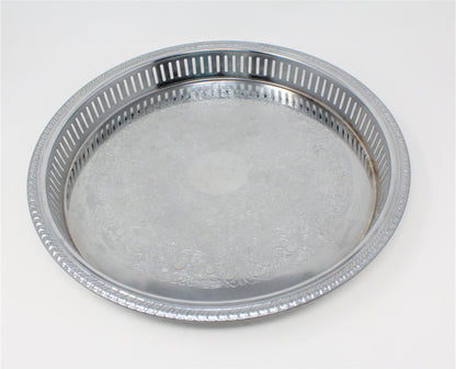 Tray, Irvinware, Gallery Tray, Reticulated, Chrome Plated, Original Box, Round, 13", Vintage