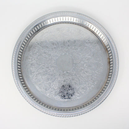 Tray, Irvinware, Gallery Tray, Reticulated, Chrome Plated, Original Box, Round, 13", Vintage