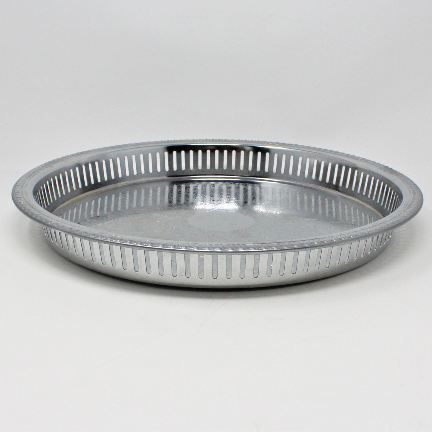 Tray, Irvinware, Gallery Tray, Reticulated, Chrome Plated, Original Box, Round, 13", Vintage